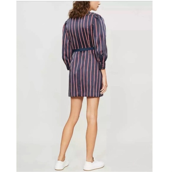 NWT Sandro Respect Navy/White/Red Striped Puff-Sleeve Women’s Mini Dress 40/8 - Picture 4 of 13